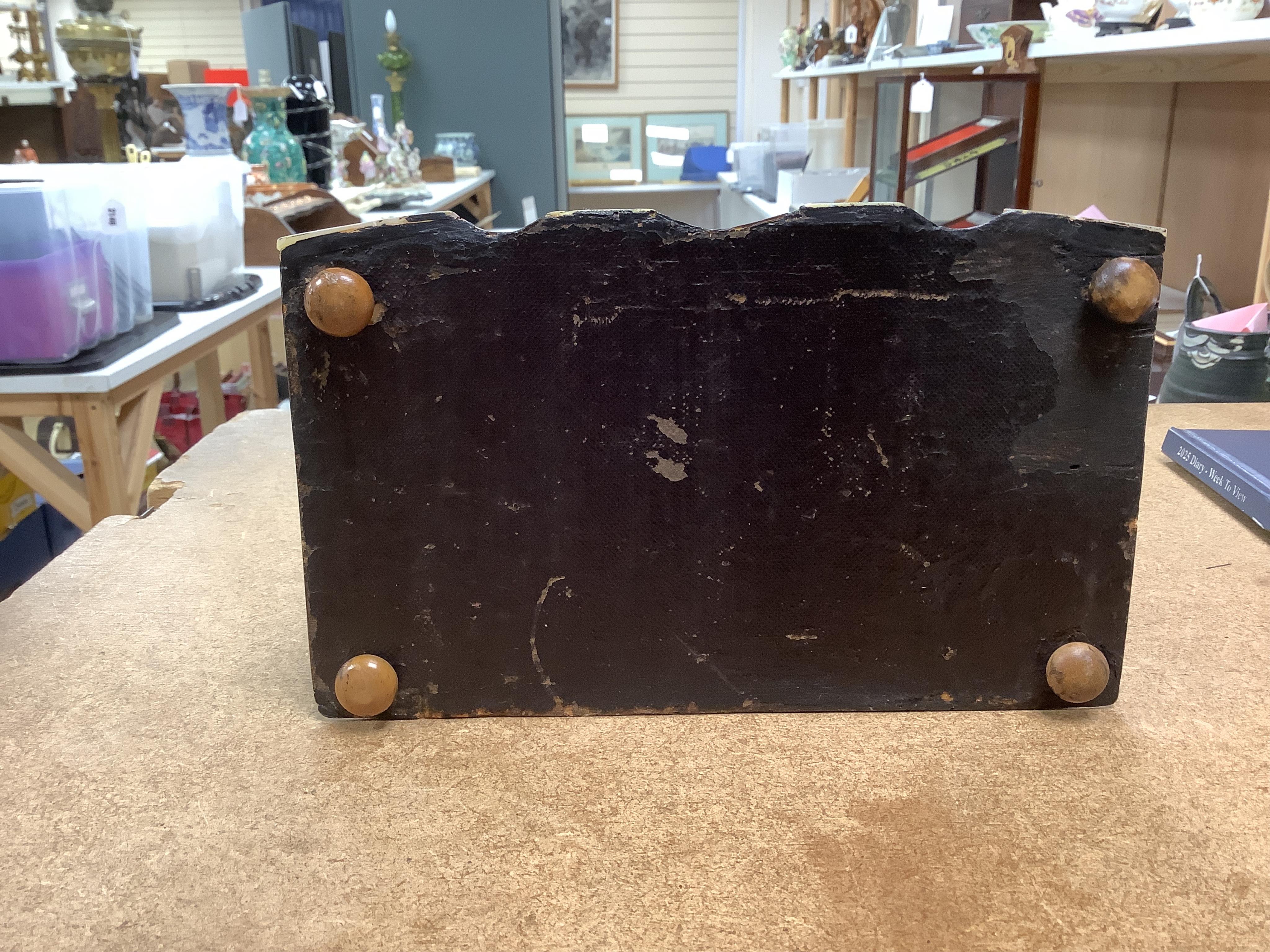 A mid 19th century decorative tortoiseshell and mother of pearl tea caddy, 20cm wide x 12.5cm high CITES Submission reference CXXC25Q1